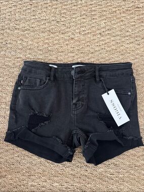 Vigoss Black Distressed Rolled-Hem Jean Shorts